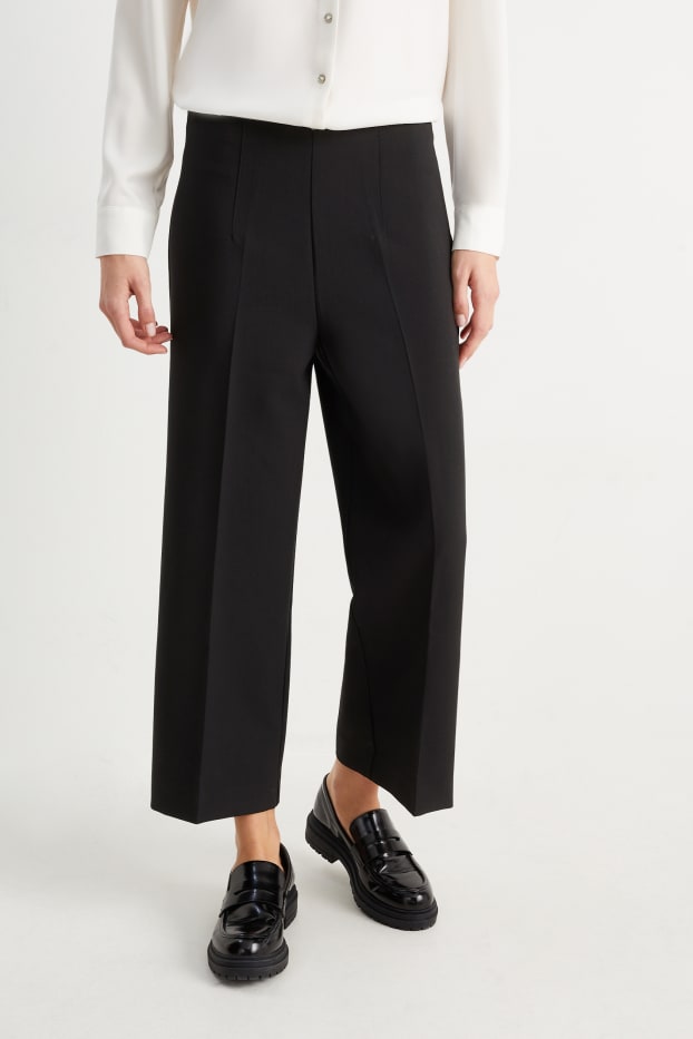 Femei - Pantaloni de stofă - talie înaltă - wide leg - negru