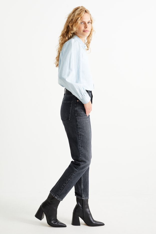 Dámské - Mom jeans - high waist - džíny - šedé