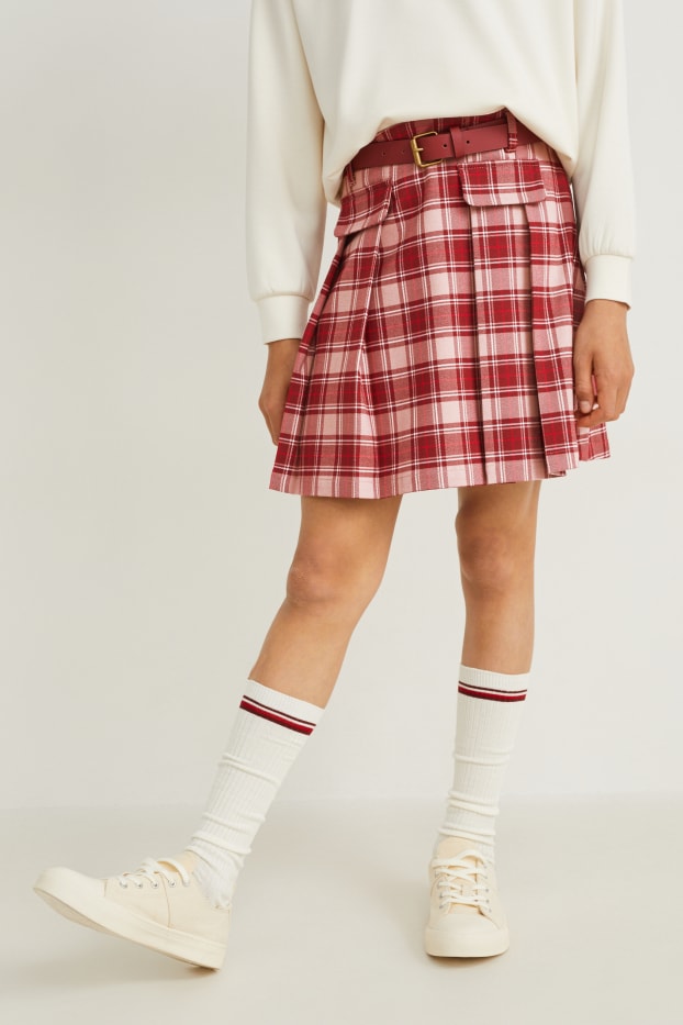 Kinder Mädchen - Set - Rock, Gürtel und Kniestrümpfe - 3 teilig - bordeaux