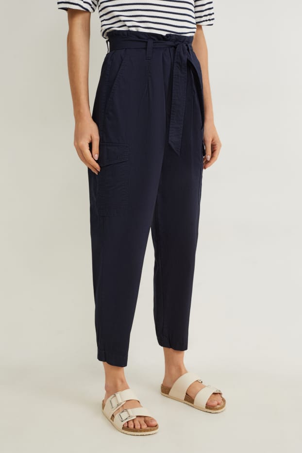 Femei - Pantaloni cargo - talie medie - wide leg - albastru închis