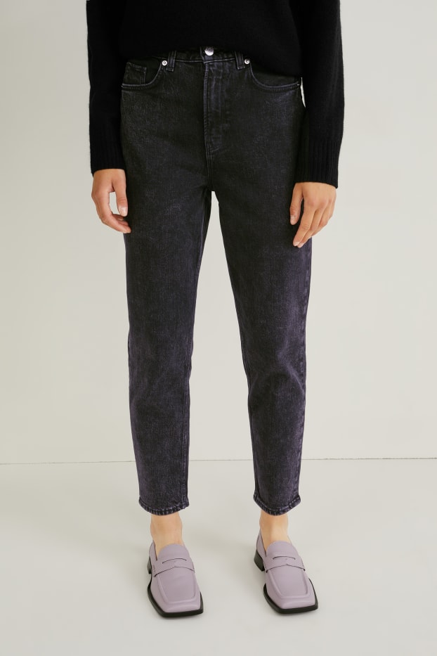 Women - Mom jeans - high waist - LYCRA® - denim-dark gray
