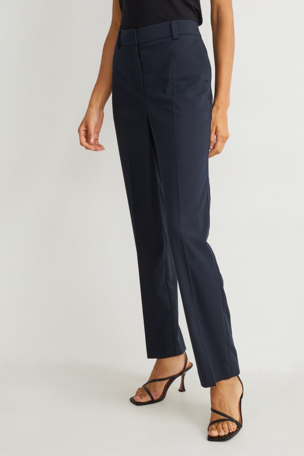 Femmes - Pantalon de costume - mid waist - straight fit - bleu foncé