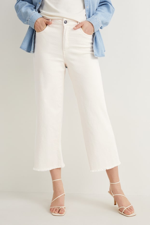 Damen - Wide Leg Jeans - High Waist - beige