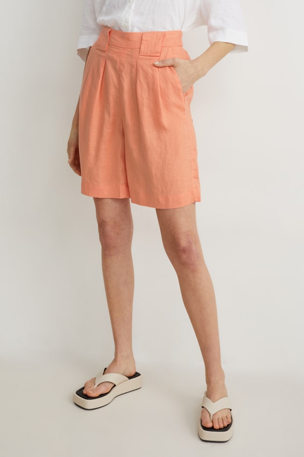 Femmes - Short en lin - high waist - orange