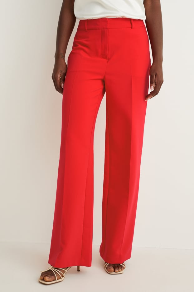 Dámské - Business kalhoty - high waist - wide leg - červená