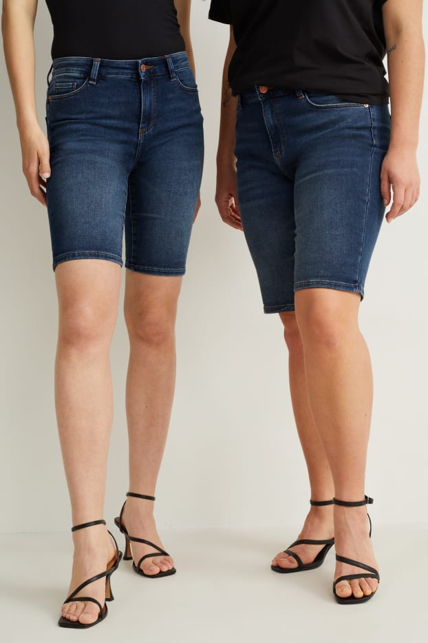 Dámské - Džínové bermudy - mid waist - jog denim - LYCRA® - džíny - modré