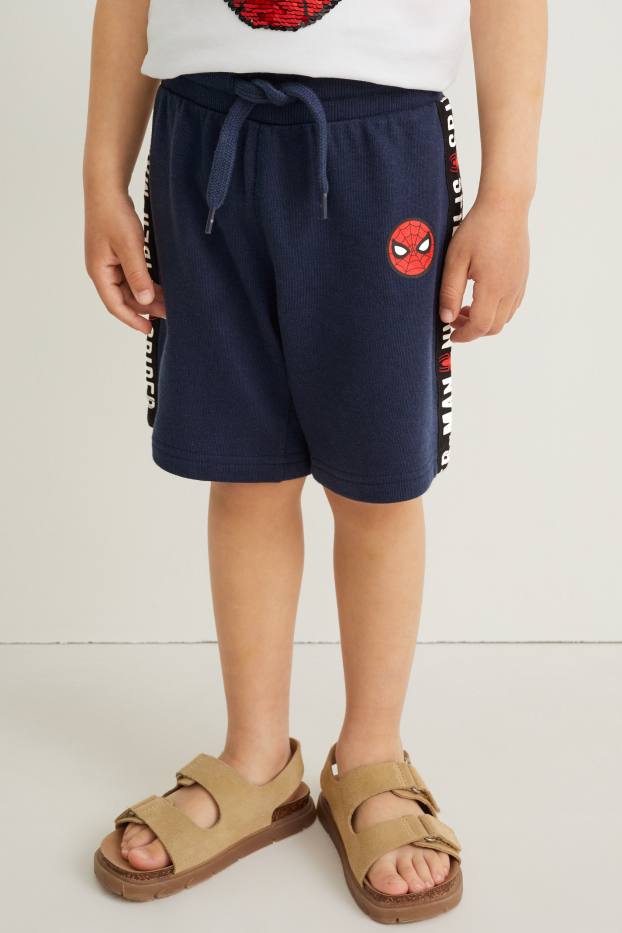Copii - Băieți - Omul-Păianjen - pantaloni scurți trening - albastru închis