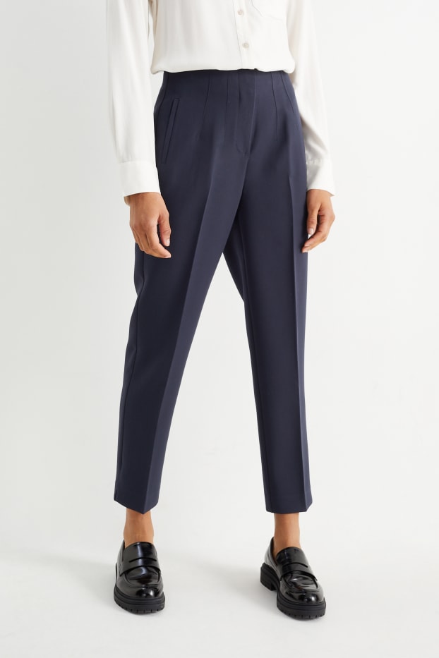 Women - Cloth trousers - high waist - tapered fit - dark blue
