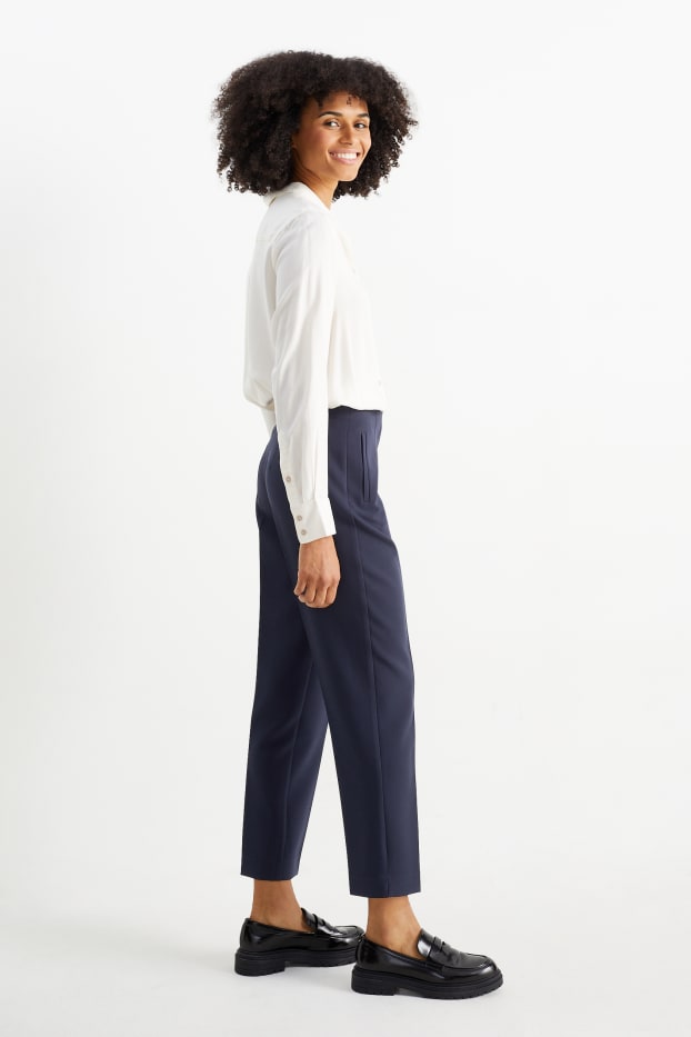Women - Cloth trousers - high waist - tapered fit - dark blue