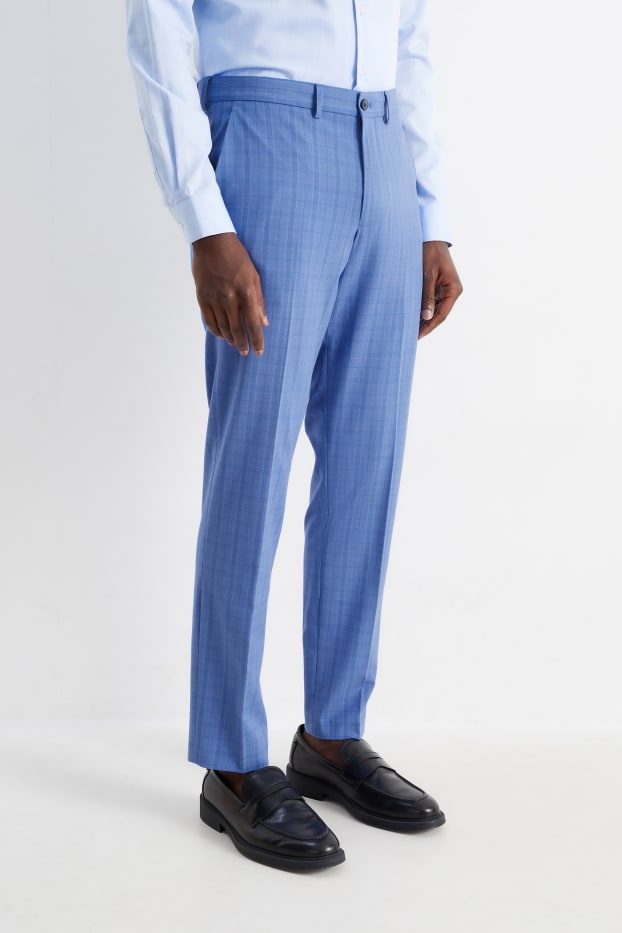 Hombre - Pantalón de vestir - colección modular - slim fit - Flex - 4 Way Stretch - de cuadros - azul