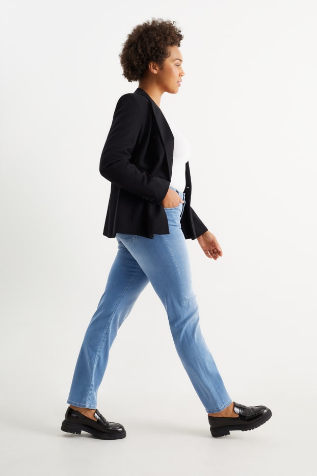 Women - Straight jeans with rhinestones - mid-rise waist - denim-light blue