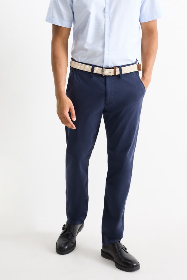 Herren - Chino mit Gürtel - Regular Fit - dunkelblau