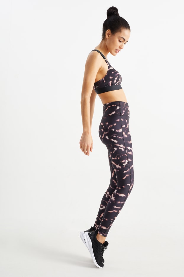 Dames - Sportlegging - 4 Way Stretch - met patroon - zwart
