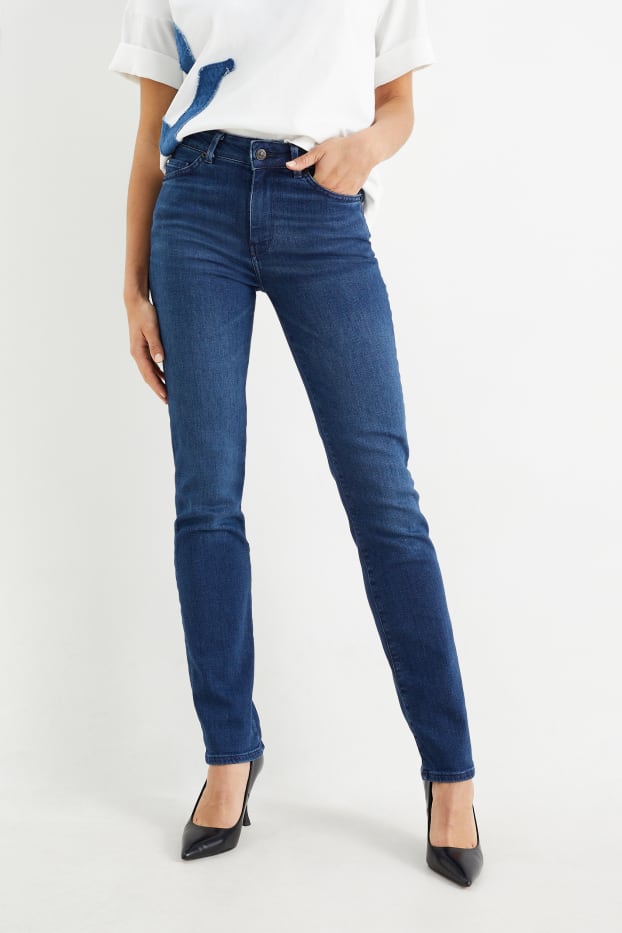 Women - Premium Denim by C&A - straight jeans - mid waist- LYCRA® - denim-dark blue