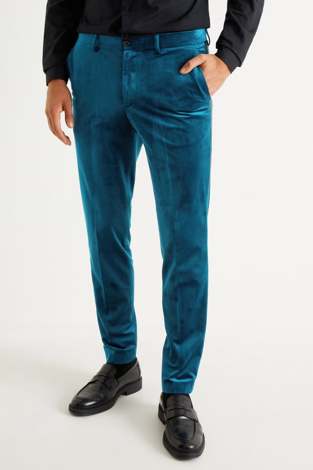 Men - Velvet trousers - slim fit - dark turquoise