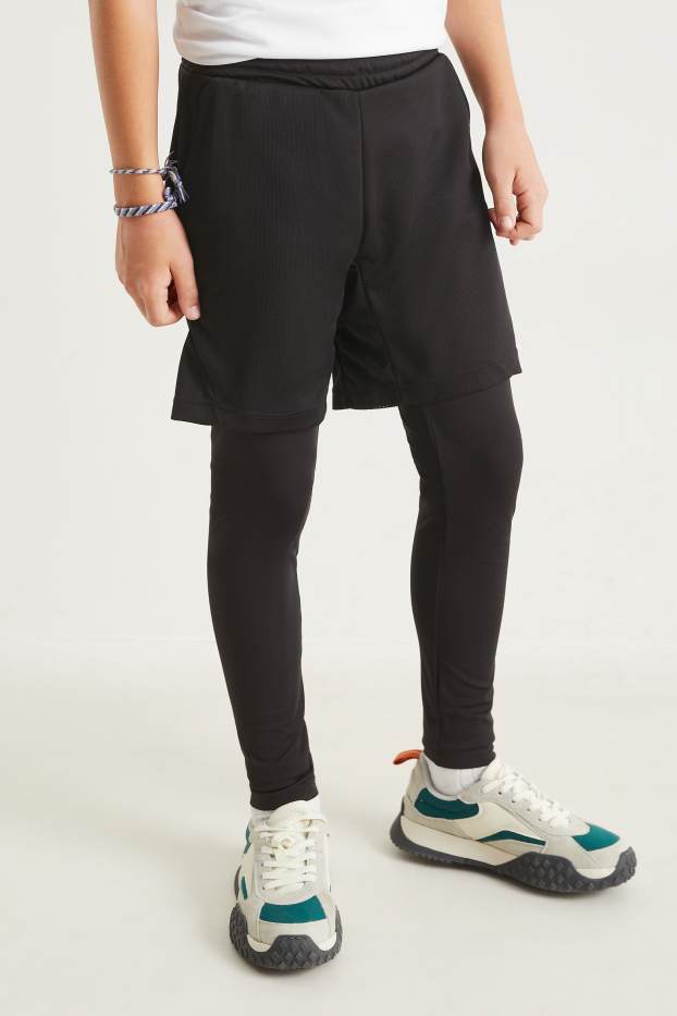 Children Boys - Leggings with shorts - 2-in-1 look - black