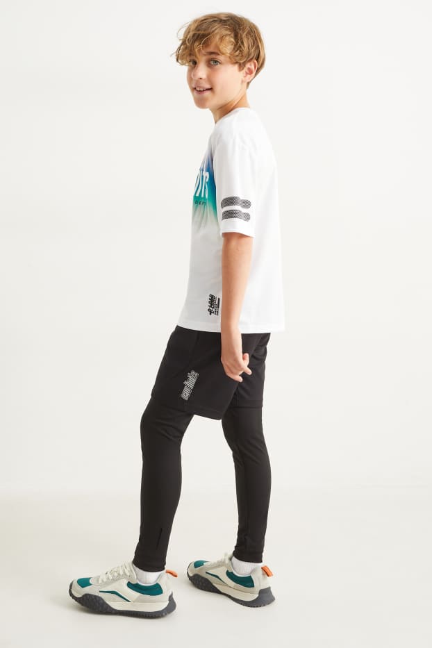 Children Boys - Leggings with shorts - 2-in-1 look - black