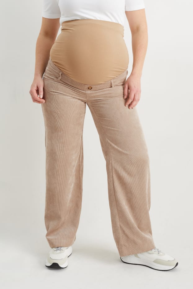 Dames - Corduroy zwangerschapsbroek - relaxed fit - taupe