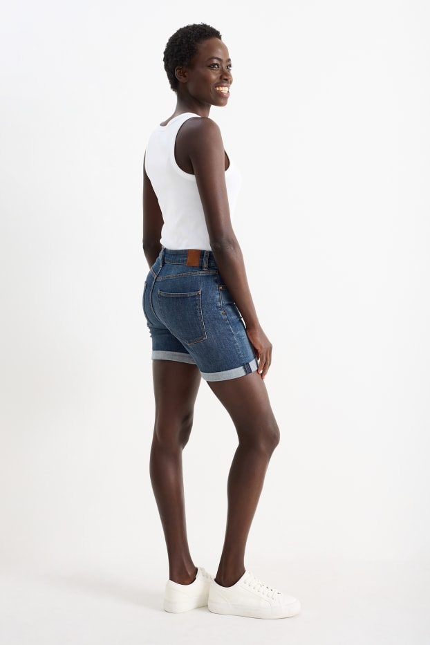Women - Denim shorts - mid-rise waist - LYCRA® - denim-dark blue