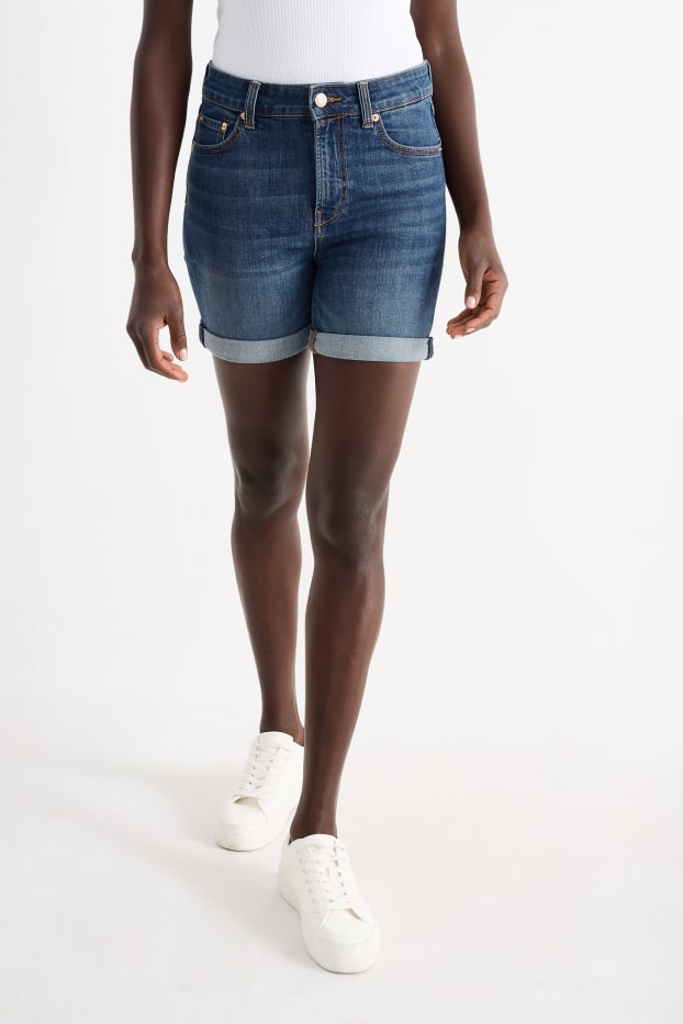 Women - Denim shorts - mid-rise waist - LYCRA® - denim-dark blue