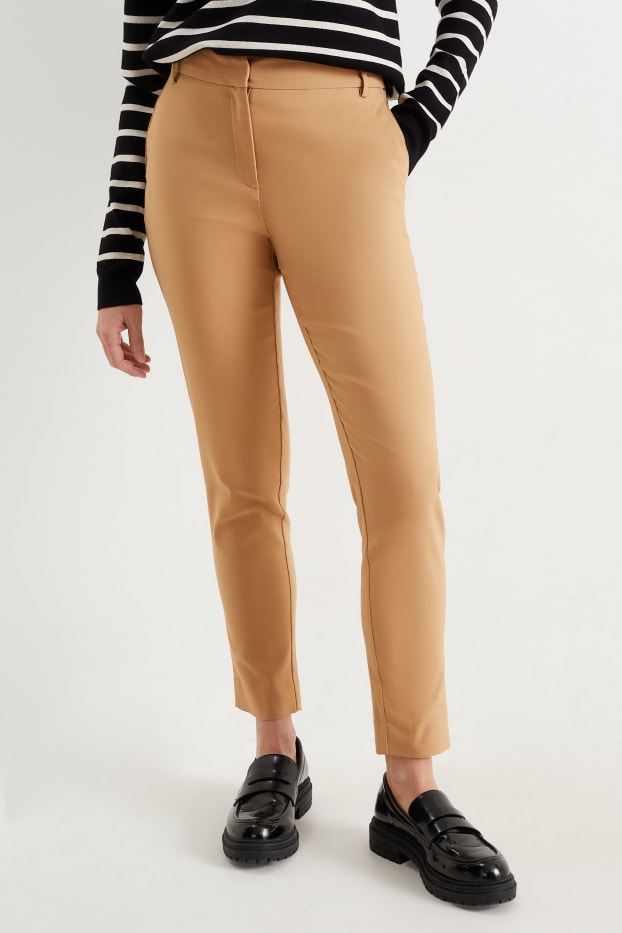 Women - Cloth trousers - mid-rise waist - slim fit - light brown