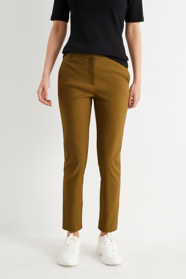 Women - Cloth trousers - mid-rise waist - slim fit - khaki