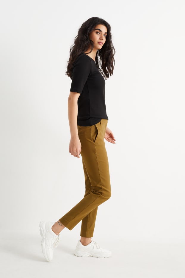 Women - Cloth trousers - mid-rise waist - slim fit - khaki
