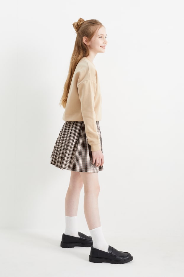 Children Girls - Skirt - check - beige / brown