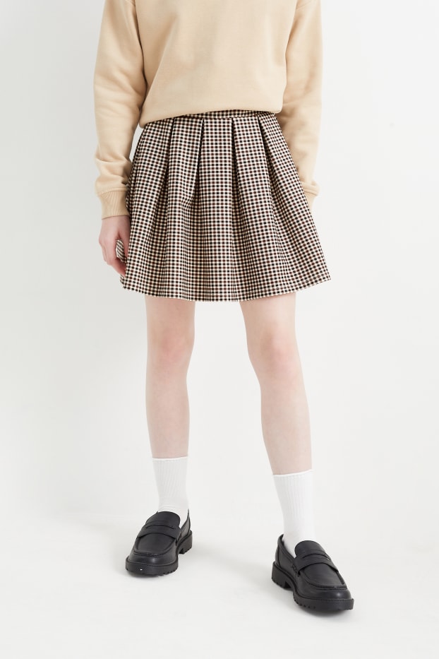 Children Girls - Skirt - check - beige / brown