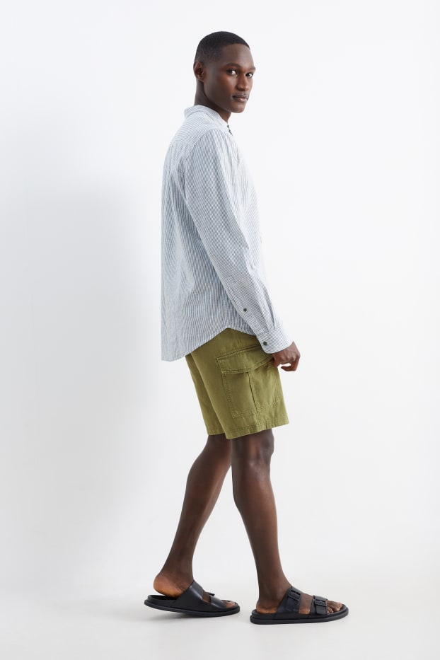 Uomo - Shorts cargo - misto lino - verde scuro