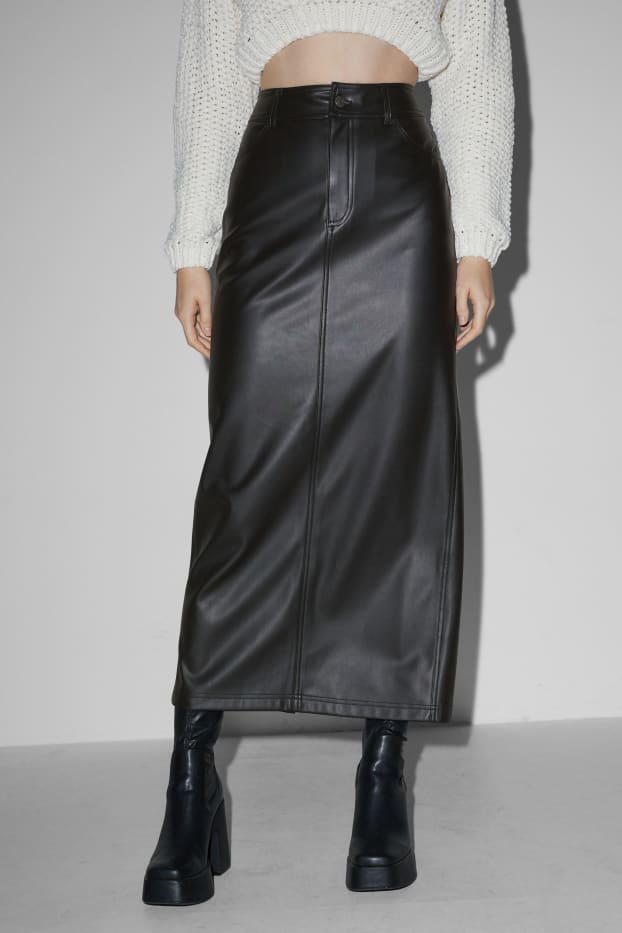 Damen - Rock - Lederimitat - schwarz