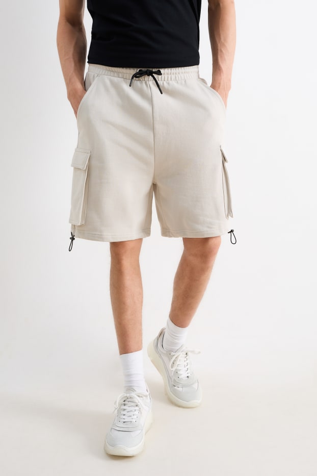 Hommes - Short cargo en molleton - gris clair