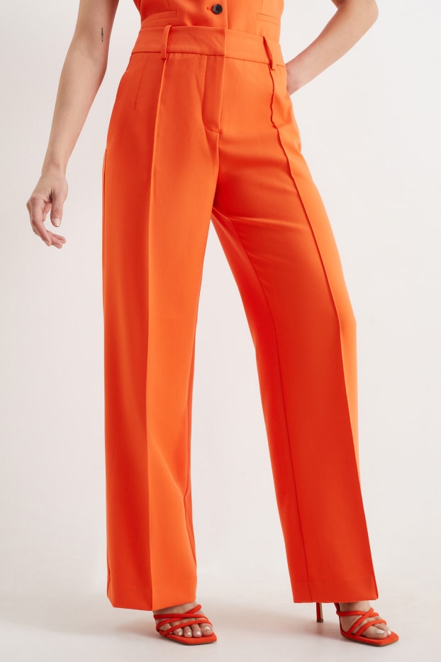 Femmes - Pantalon en toile - high waist - wide leg - orange