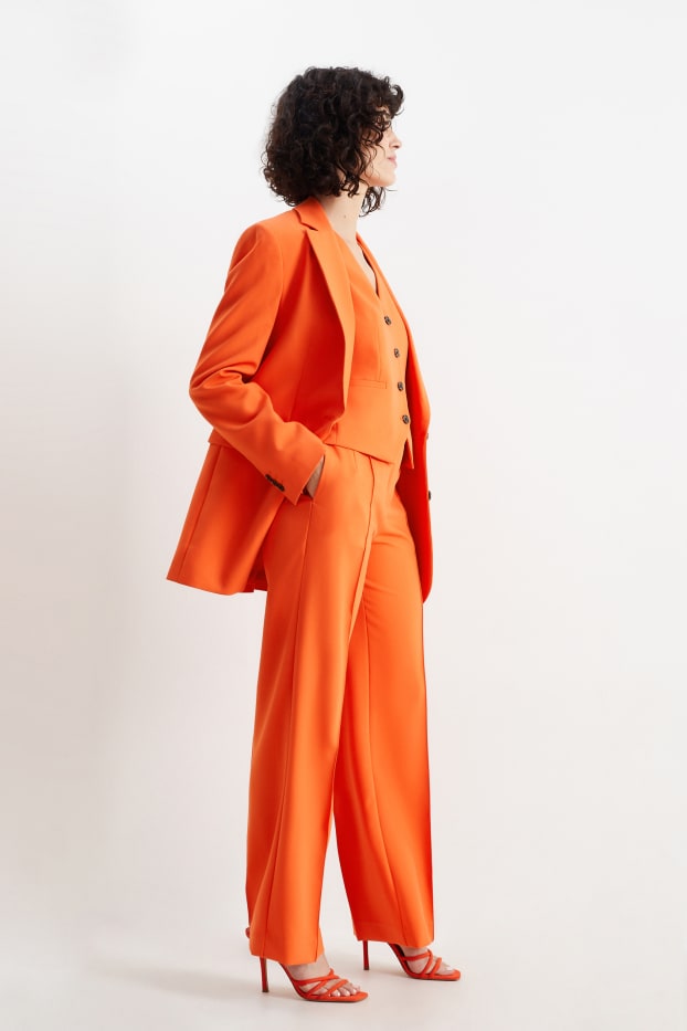 Femmes - Pantalon en toile - high waist - wide leg - orange