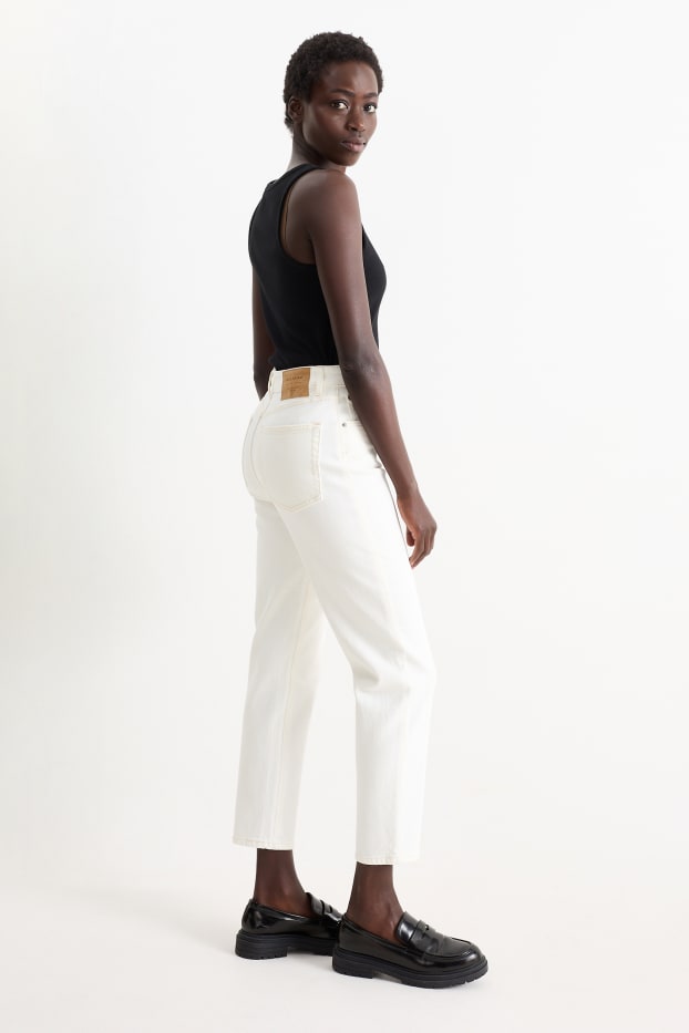 Dámské - Mom jeans - high waist - krémově bílá