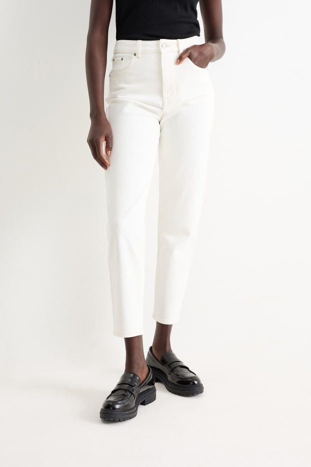 Dámské - Mom jeans - high waist - krémově bílá