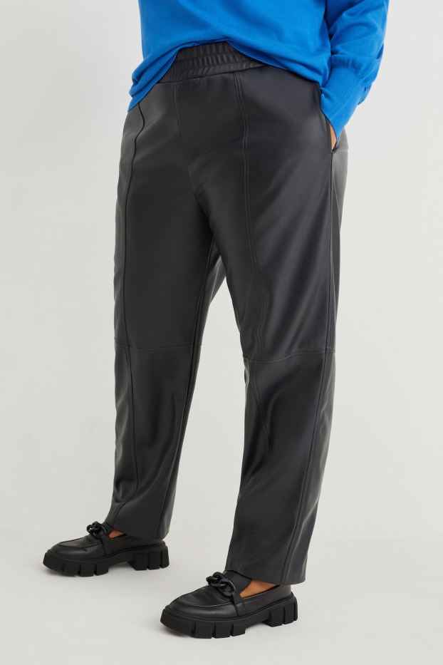 Femmes - Pantalon - high waist - straight fit - synthétique - noir