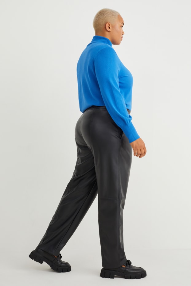 Femmes - Pantalon - high waist - straight fit - synthétique - noir
