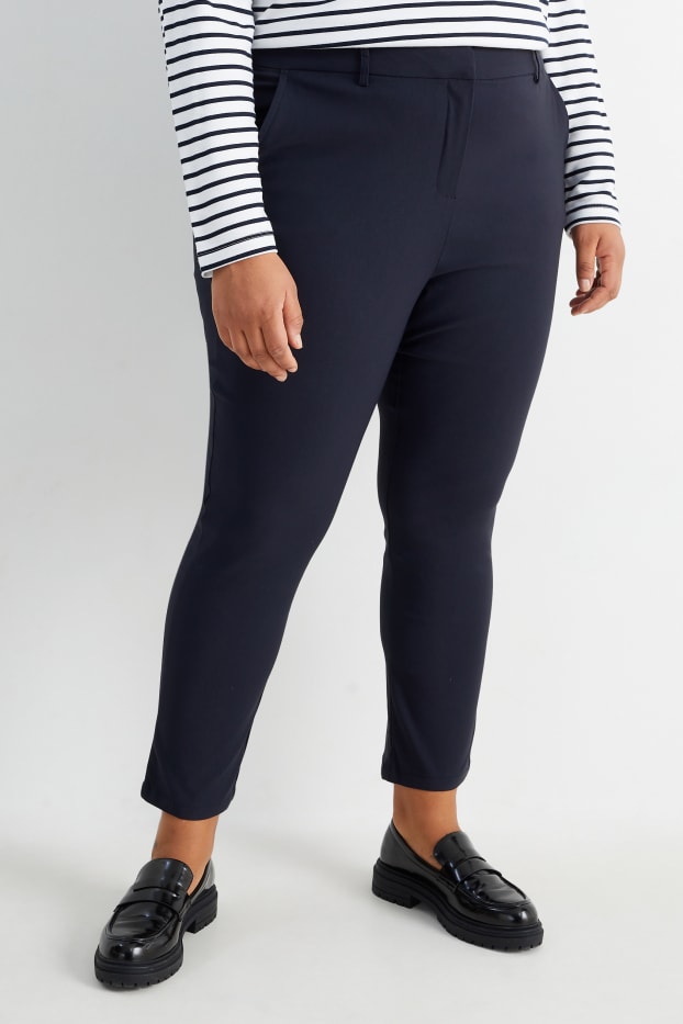 Femmes - Pantalon en toile - mid waist - straight fit - bleu foncé
