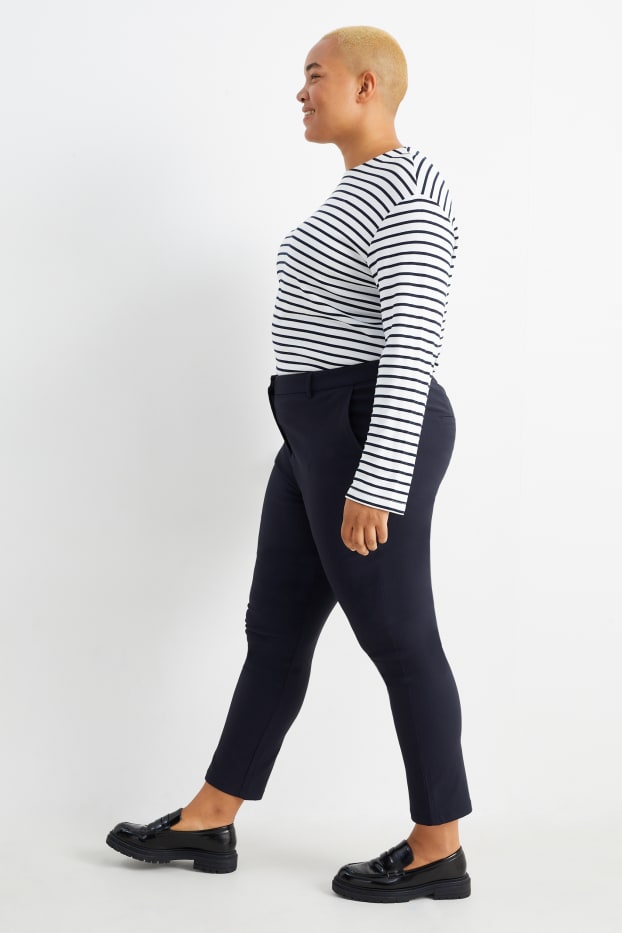 Femmes - Pantalon en toile - mid waist - straight fit - bleu foncé