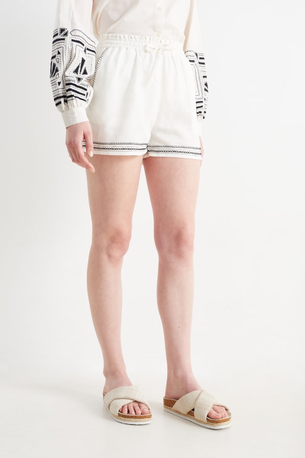Dames - Rangsutra x C&A - shorts - mid waist - linnenmix - crème wit
