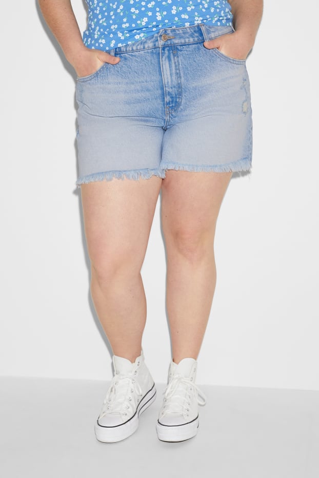 Dames - Korte spijkerbroek - high waist - jeanslichtblauw