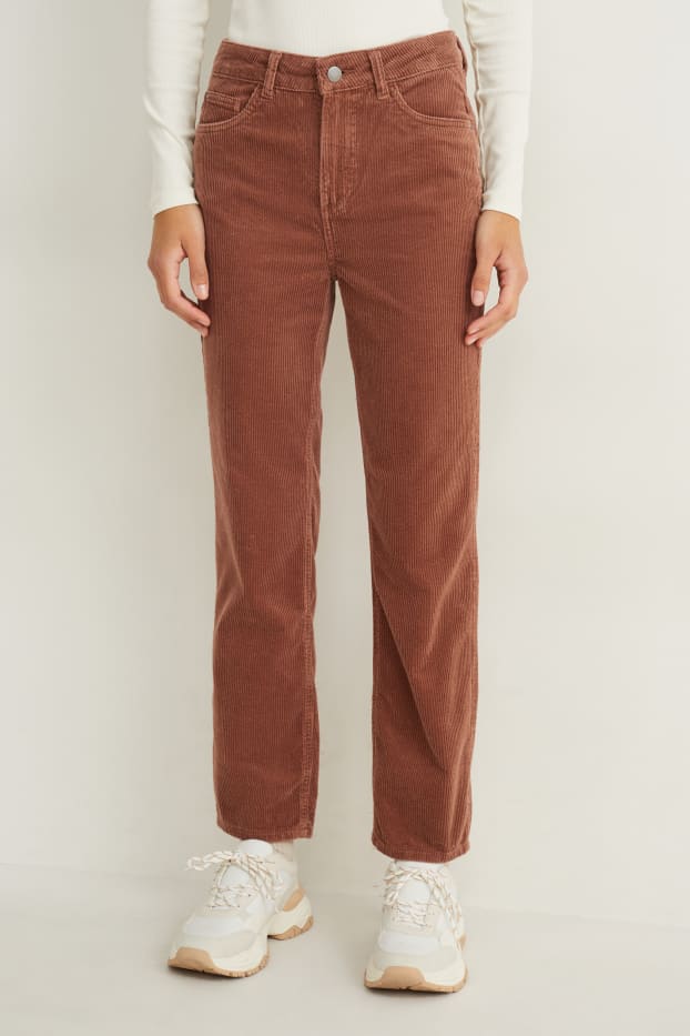 Damen - Cordhose - High Waist - Straight Fit - braun