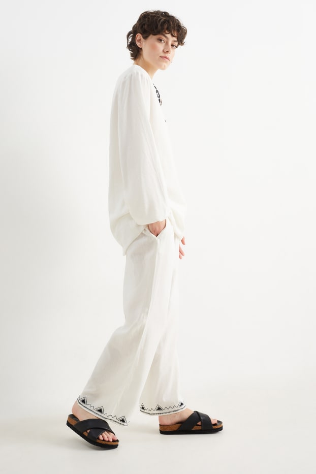 Dames - Rangsutra x C&A - pantalon - high waist - wide fit - crème wit