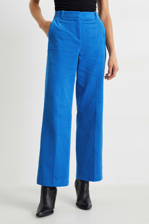 Damen - Cordhose - High Waist - Wide Leg - blau