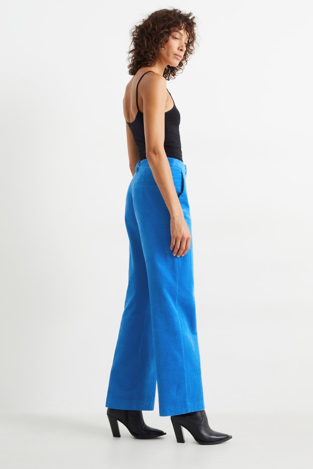 Damen - Cordhose - High Waist - Wide Leg - blau