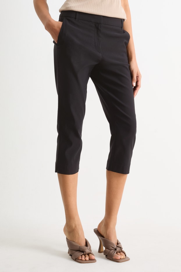 Damen - Caprihose - Mid Waist - Slim Fit - schwarz