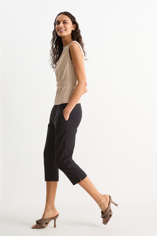 Damen - Caprihose - Mid Waist - Slim Fit - schwarz