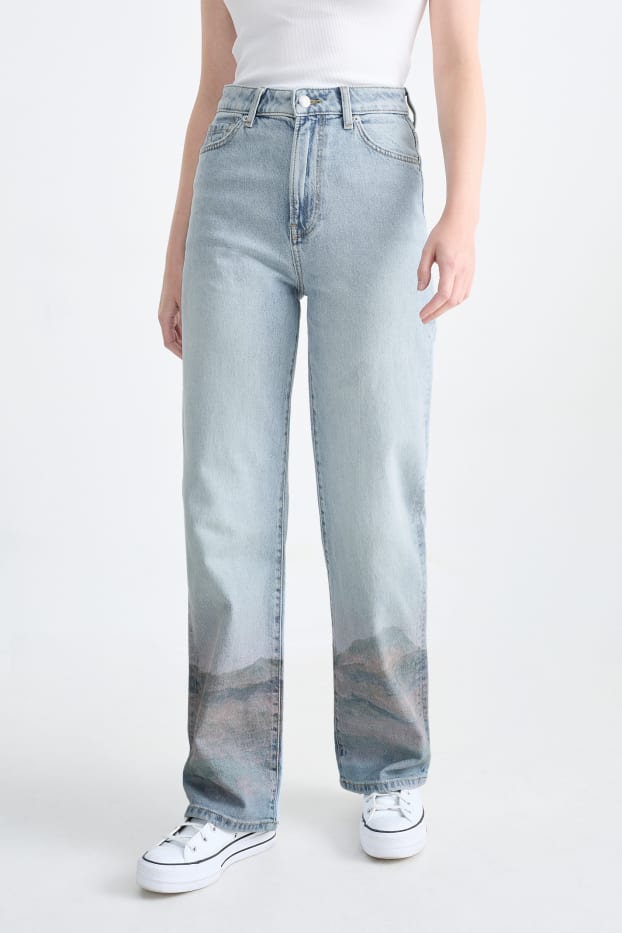 Dames - Loose fit jeans - high waist - jeanslichtblauw