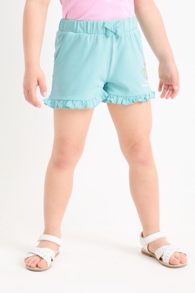 Bambine - Confezione da 2 - palme - shorts - rosa / turchese